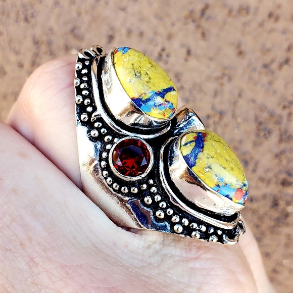 New Mosaic Balloon Jasper and Garnet 925 Silver Ring. - Picture 12 of 16